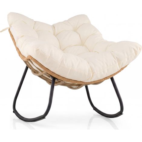 COSTWAY Sedia A Dondolo Da Esterno Sedia A Dondolo Sedia A Dondolo In Vimini Poltrona Lounge In Rattan Con Cuscino Sedia Per Interno Sedia Lounge Da Patio Sed (1/5)
