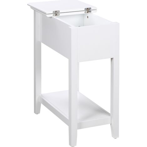 Table d'appoint avec plateau rabattable, étagère et passe-câbles pour salon ou chambre, 60,5 x 32,5 x 70 cm, blanche (1/5)