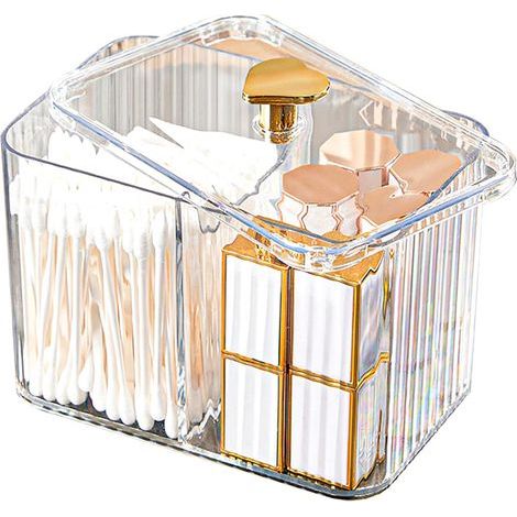 Organisateur transparent pour cotons-tiges avec couvercle, boîte de rangement pour cotons-tiges de salle de bain, distributeur de cotons-tiges pour chambre, boîte de rangement étanche pour cotons-tige (1/5)