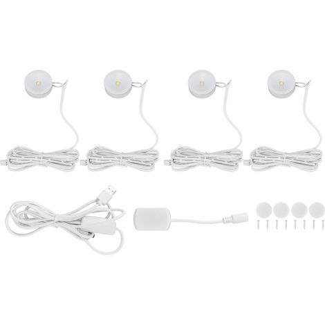 Set mit 4 LED-Unterbauleuchten, 1 W – dimmbar – rund – weißes Licht – für Schränke/Ausstellungsräume – eins für vier
