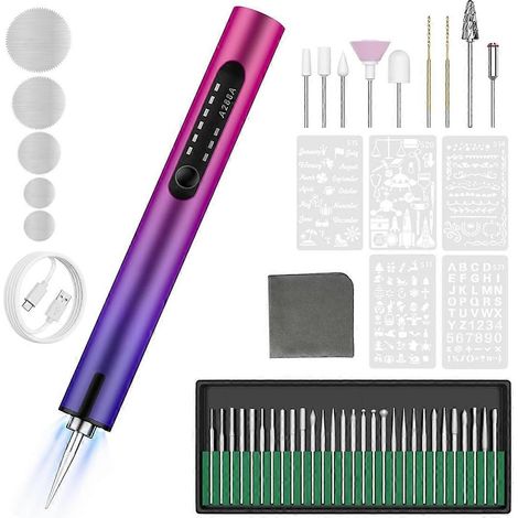 Stylo graveur lumineux, mini machine de bricolage avec 44 embouts, rechargeable par USB pour métal, bois et verre (1/5)