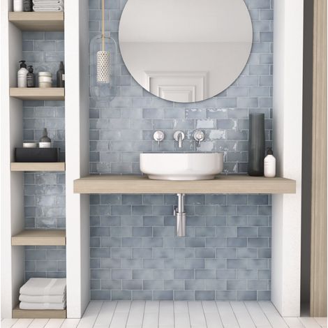 Carrelage mur effet zellige bleu 7,5x15 cm MANACOR BLUE MOON (vendu par boite de 0,50m2) (1/3)
