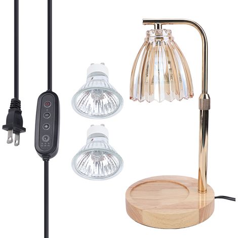 Lampe Chauffe-Cire avec Minuterie et Variateur, Base en Bois de Bambu et Abat-jour en Verre, Design Sans Flamme pour Diffusion de Parfum (1/5)