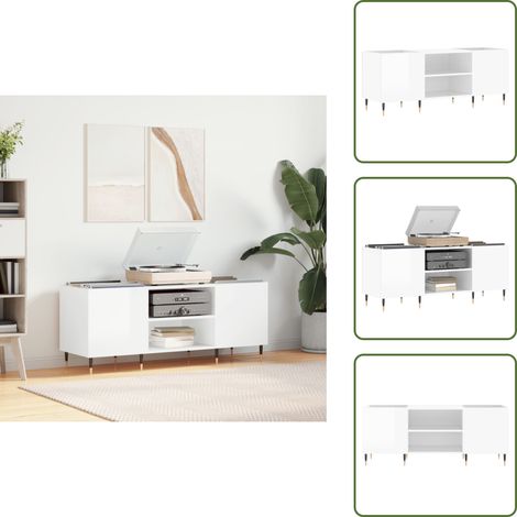 Mueble industrial - vidaXL Mueble discos madera contrachapada blanco brillo 121x38x48 cm - Armario para vinilos
