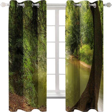Rideaux à Oeillets pour Chambre d'Enfants - Paysage de Plantes de la Jungle Verte 55X59 Pouces Rideaux 3D - Rideaux perforés Opaques d'intérieur - Isolation et réduction du Bruit - Applicable à - 55x5 (1/5)