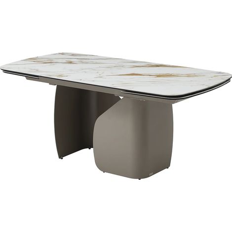 Table à manger extensible 6 à 10 personnes en céramique, verre trempé et métal taupe - Effet marbre blanc - CAMUVO de Maison Céphy (1/5)