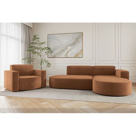 Sofa Set 2-teilig Sessel und Ecksofa PALMA XS Stoff Noel Ziegelrot Ottomane Rechts (1/3)