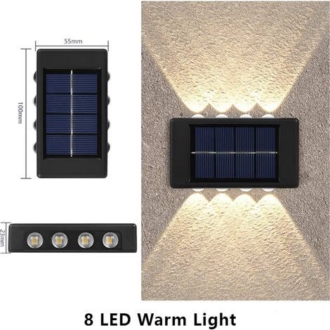 (8 LED à lumière chaude) Applique murale solaire d'extérieur étanche, éclairage vers le haut et vers le bas, décoration pour la maison, le jardin et la cour, lumière du soleil (1/5)