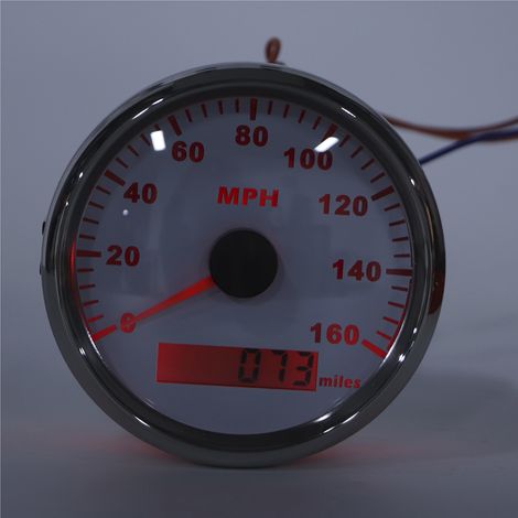 Compteur de vitesse GPS universel 85 mm, 0-160 mph, pour voitures, camions, motos, quads, en stock aux États-Unis, étanche et antibuée, boîtier blanc et cadre argenté. (1/5)