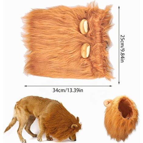 Costume Dog Wig with Realistic Ears Costume Dog Lionmane Adjustable Mane for Halloween, Cosplay Parties, Dog Shows, Carnivals (Reddish Brown) (1/4)