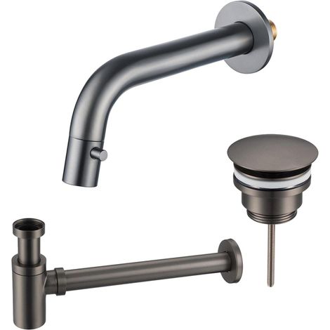 FugaFlow Eccelente Ensemble robinetterie pour lavabo - encastré - bec 18cm - raccourcissable - siphon - bouchon toujours ouvert - Gunmetal brossé PVD (1/5)