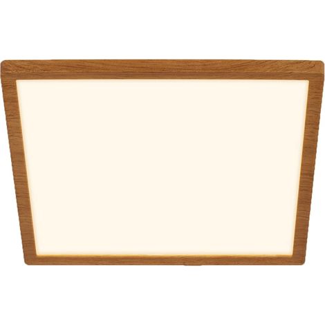 Plafonnier LED à lumière indirecte, plat, lumière blanche chaude, lampe LED, plafonnier, lampe de salon, panneau, cuisine, chambre, 29x29x3 cm, cadre aspect bois (1/5)
