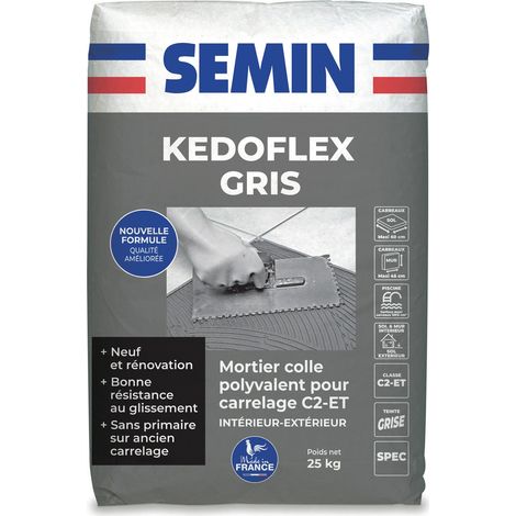 Mortier Colle Polyvalent pour Carrelage Kedoflex Gris Semin, Intérieur/Extérieur, sac de 25 kg