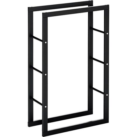 Range bûches Etagère porte bois de cheminée porte-bûches design contemporain charge max. 100 Kg dim. 60L x 25l x 100H cm métal noir (1/4)