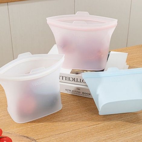 juego (3 piezas),Bolsas para sándwiches,Bolsas de silicona para almacenar alimentos,500 ml + 1000 ml + 1500 ml,Rosa (1/4)