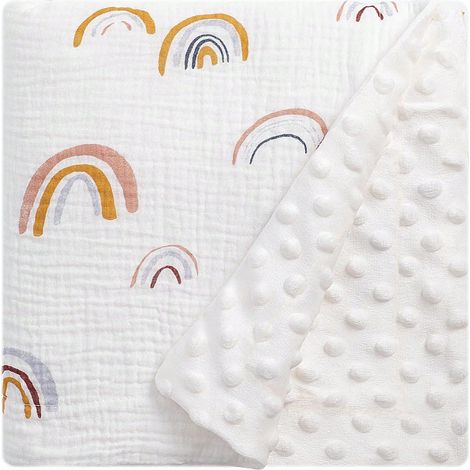 Couverture Bébé Multifonction 75x100 cm, Peluche Douce avec Envers Pois, Motif Arc-en-Ciel, pour Landau et Lit Bébé (1/4)