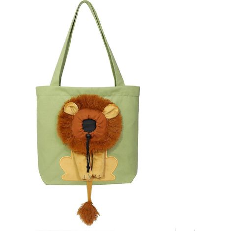 Löwenförmige Schultertasche, Größe S, für kleine Katzen und Hunde, Reisetasche, Haustiertragetasche, faltbare und robuste Haustiertragetasche aus Canvas – grün