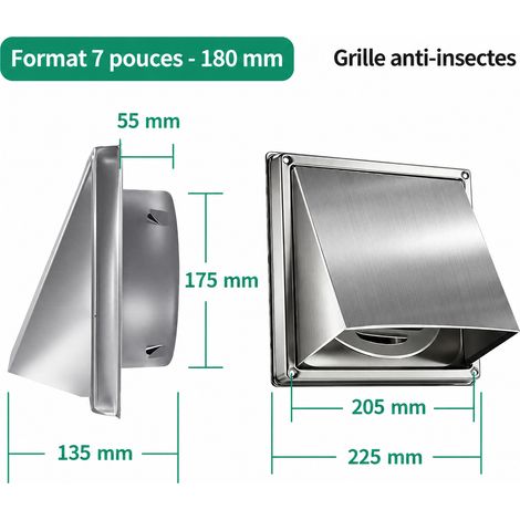 Grille d'aération murale ronde 180 mm 7 pouces en acier inoxydable avec persiennes et moustiquaire 7 180mm 23 × 23 × 14 cm 750 g – Livraison gratuite