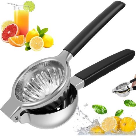 Spremiagrumi manuale in acciaio inox con manico in silicone. Strumento multifunzionale per spremere arance, ecc. (1/5)