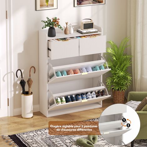 JOOKGBD-Meuble à Chaussures 2 abattants,commode à chaussures moderne élégant,meuble d'entrée gain de place rangement pour chaussures étroit,blanc (1/5)