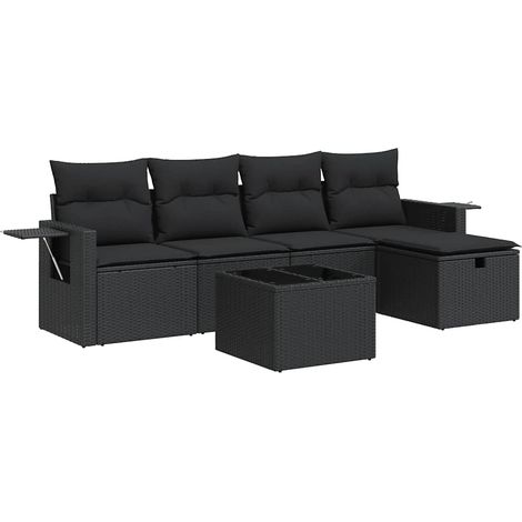Set Divano da Giardino 6 pz con Cuscini Nero in Polyrattan vidaXL (1/5)