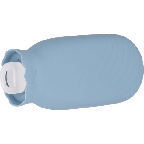 Bouillotte en silicone 2ème génération, grand modèle 550ml, housse en peluche bleue, design cartoon, anti-explosion, réutilisable en hiver. (1/5)