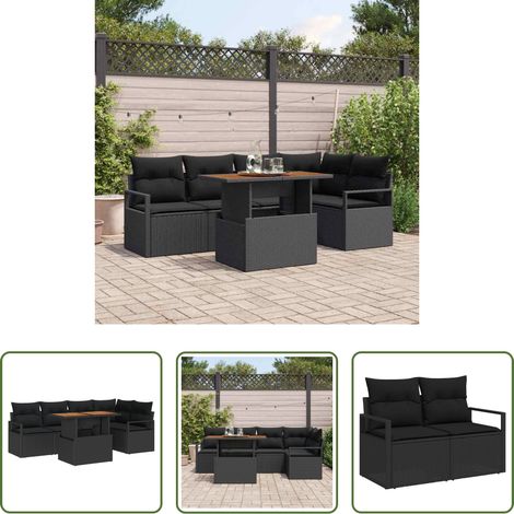 vidaXL Poly Rattan - Garten-Sofa-Set mit Speicher 6 pcs Schwarz Poly Rattan