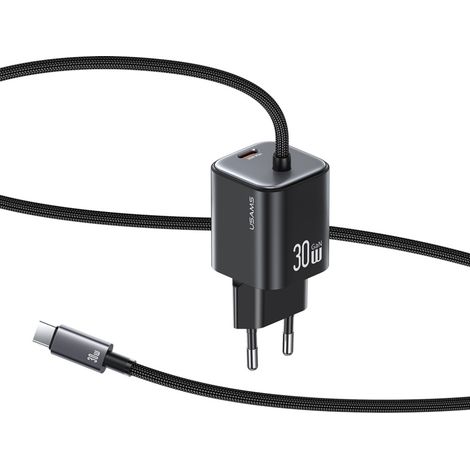 Chargeur mural USAMS GaN 30 W 2xUSB-C noir (1/5)