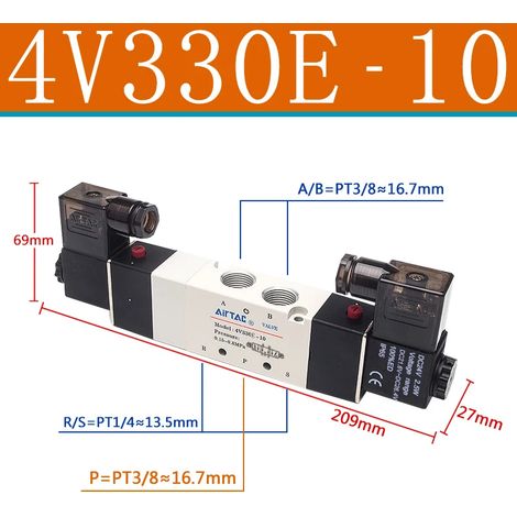 (4V330E-10-DC12V) Électrovanne pneumatique de qualité supérieure, commande directionnelle, vanne magnétique (1/5)