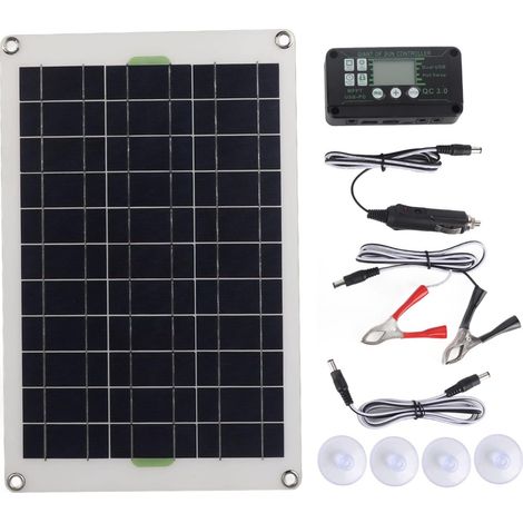 1 Kit Panneau Solaire, 50W Silicium Monocristallin, Contrôleur 30A, 12V 24V, Ventouses, Pour RV, Bateau, Camping