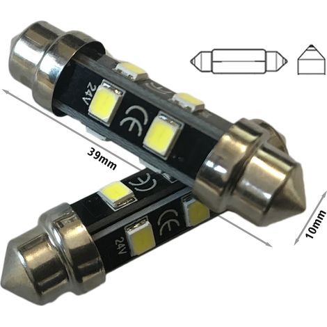 24V Lampada LED Siluro T11 C5W 39mm 8 SMD 2835 No Polarità 360° Bianco Freddo Durata Garantita (1/2)