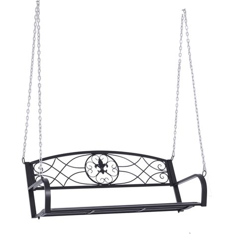 Hängebank 2-Sitzer Gartenschaukel Schaukelbank Hollywoodschaukel Schwebebank mit Ketten Metall Schwarz 132 x 63 x 58 cm
