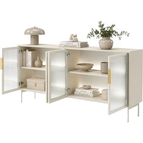 Credenza Hapa, Madia 4 Ripiani, Apertura Battente, 4 Ante, 181x39x83h cm Beige Cashmere