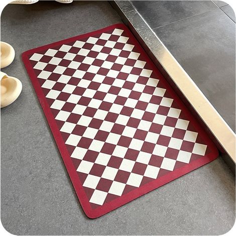 terre de diatomées à motif losanges rouges 5080cm Tapis antidérapant à damier pour toilettes et salle de bain, tapis absorbant pour porte de salle de bain, tapis de douche en terre de diatomées (1/4)