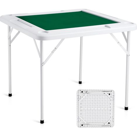 VEVOR Mesa Mahjong, Mesa de Dominó Plegable para 4 Jugadores con Tablero Verde Resistente al Desgaste, Mesa de Cartas Cuadrada Portátil con 4 Portavasos y 4 Bandejas de Fichas, 900 x 900 x 740 mm