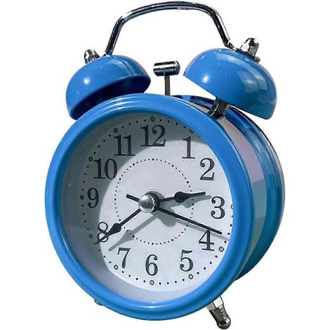 Réveil de bureau silencieux en métal à double sonnerie, adapté aux dormeurs profonds, [bleu] (1/5)