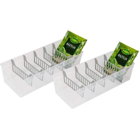 Lot de 2 récipients à épices, organiseurs de cuisine, en plastique polypropylène, transparents, sans BPA, 30,7 x 11,3 x 8 cm (L x l x H) (1/5)