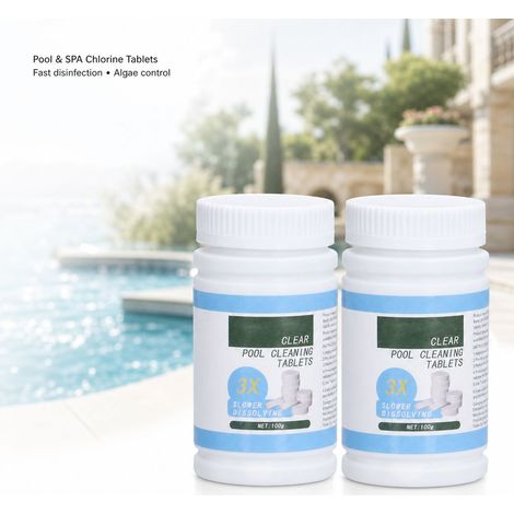 Tablettes de chlore - Lot de 200 - Effervescentes pour piscine et spa - Désinfection rapide anti-algues (1/5)