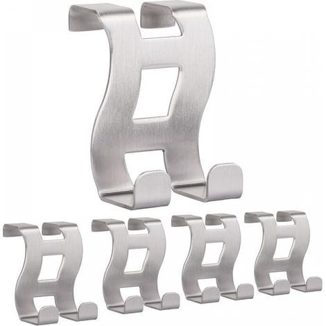 Set of 5, 5 x 6 x 4.5 cm, silver Stainless Steel Door Hooks, Model MH001-5, Non-Perforating Door Hooks, Ideal for Bedrooms, Bathrooms and Kitchens (1/5)