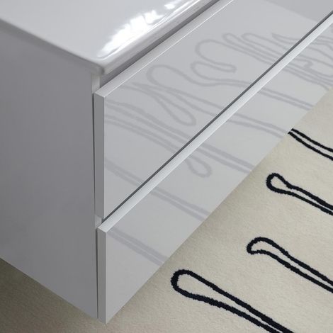 Kiamami Valentina – Meuble de salle de bain suspendu 100cm – Double tiroir blanc brillant – Lavabo en céramique intégré – Miroir avec lampe 100x60 — vue 4