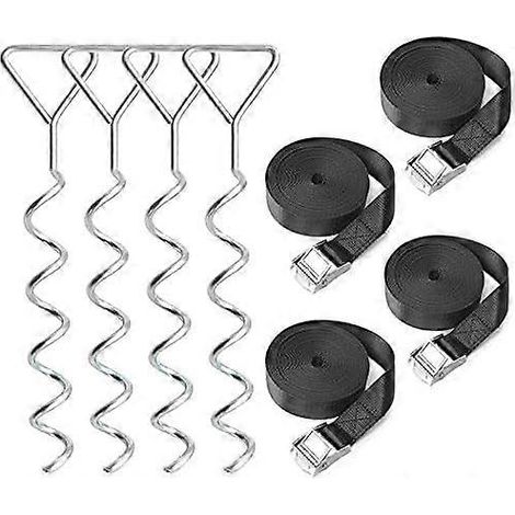Kit d'ancrage pour trampoline, 4 fixations, piquets d'ancrage en spirale pour trampolines, balançoires, etc. (1/5)