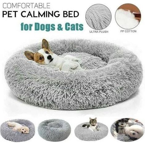 Panier pour chien Ø80 cm, Lit Ronde en Forme de Beignet, Canapé, Panier Chat Chien Lit Rond pour Chats Chiens, Coussin Central Amovible et Lavable, Gris (1/4)