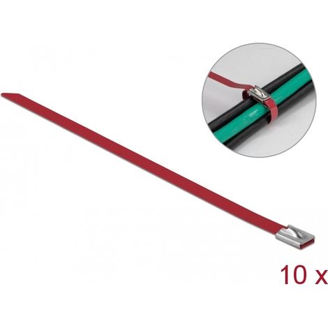 Delock Sujetacables de acero inoxidable L 400 x Ancho 7,9 mm rojo 10 piezas