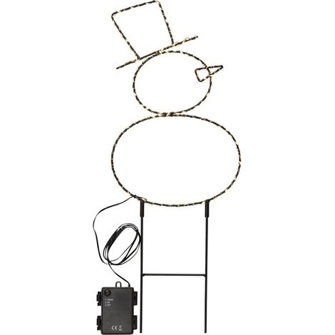 Guirlande lumineuse de Noël à piles « Iceman », piquet de jardin en forme de silhouette de bonhomme de neige à LED, minuterie, H 37 cm (1/3)