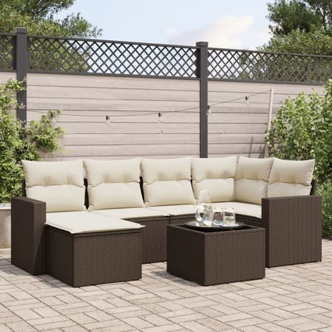 Salon de jardin 7 pièces en résine tressée marron avec coffres de rangement et coussins, 58.8kg - PANGIVO (1/3)