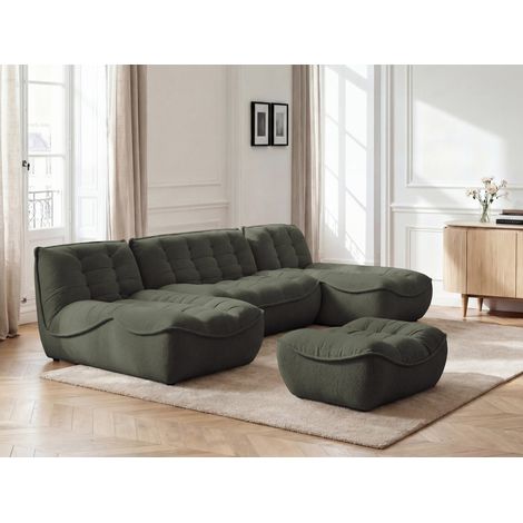 BOBOCHIC - Canapé panoramique fixe modulable SERENA tissu chiné avec pouf Vert (1/5)