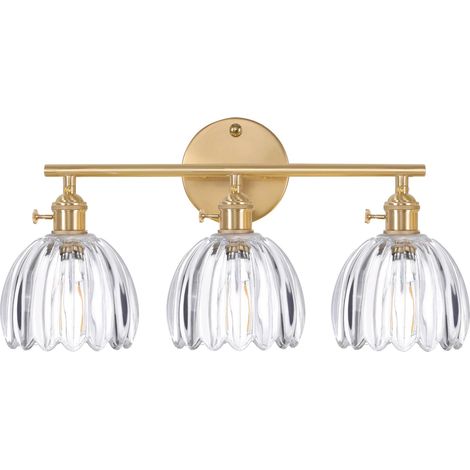 Applique murale 3 lumières en laiton pour miroir avec abat-jour tulipe transparent, pour couloir, ampoules non incluses (1/5)