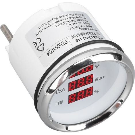 Jauge numérique 52mm de tension, pression d'huile et niveau d'eau étanche rétroéclairage rouge voltmètre pour bateau, yacht, camping-car 9 à 32VDC cadran blanc lunette argent (1/5)