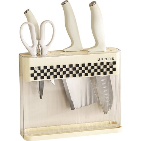 Porte-couteaux mural simple robuste en plastique avec trous d'égouttage, range-couteaux de cuisine amovible pour rangement domestique sécurisé (1/5)