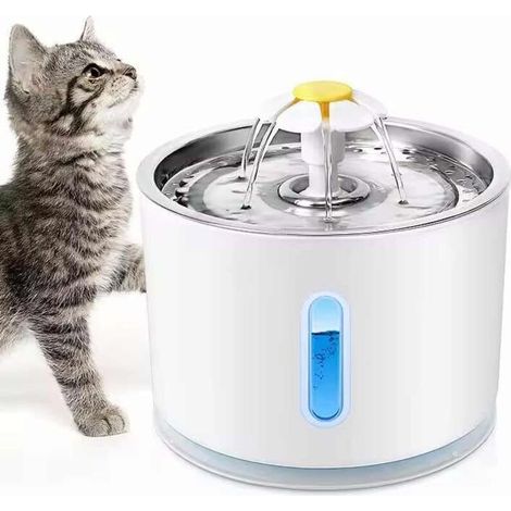 Fontaine à Eau pour Chat et Petit Chien Aerb - Distributeur d'Eau Silencieux avec Filtre à Charbon Actif et Plateau en Acier Inoxydable - Veilleuse à LED
